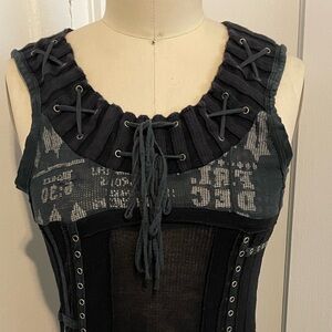 Salvage Black Lace-Up Women's Top